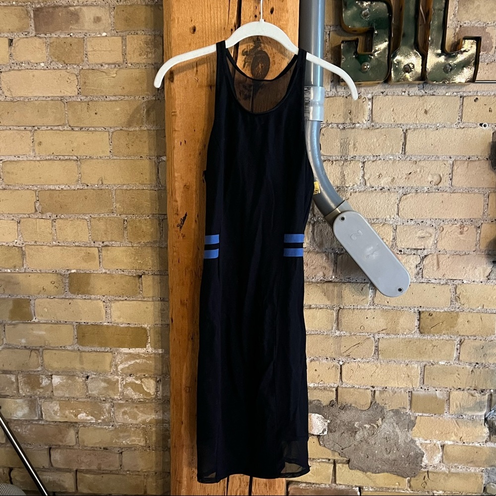 AXS Black Racerback Fitted Pencil Dress with Blue Varsity Striped Detail
